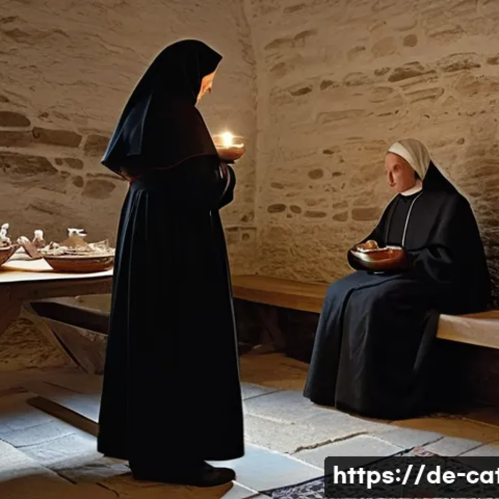 가톨릭과 자선 운동 - **Prompt 1: Medieval Compassion in a Monastery**
    "A heartwarming scene depicting a medieval Germ...