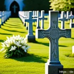 Home 23 천주교 묘지 문화 - A serene Catholic cemetery scene in Bavaria featuring elaborately carved wooden crosses adorned with...